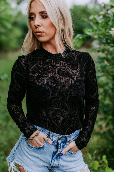 Saddle Up Velvet Long Sleeve Mesh Top