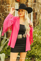 Pink All Around Fringe Long Sleeve Blazer