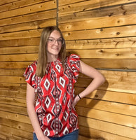 Red Aztec Babydoll Top