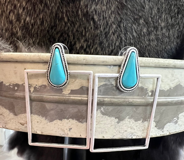 Turquoise Stud Square Earrings