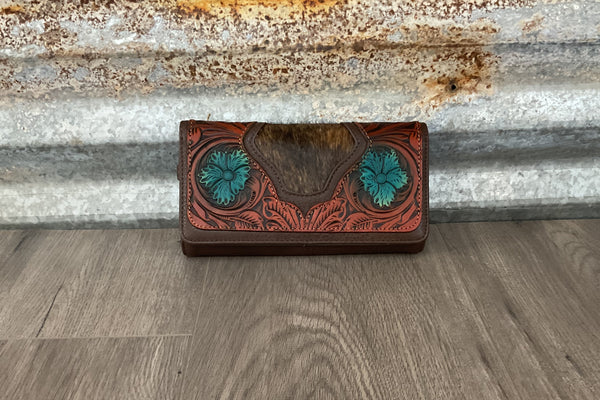 TR Floral Tooled Cowhide Wallet