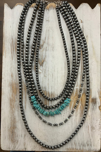 Western Silver Bead and Turquoise Necklace