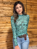 Tooled in Turquoise Mesh Top