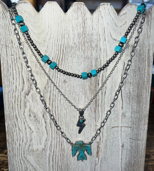 Layered Thunderbird Lighting Bolt Pendant Choker Necklace