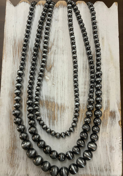 Western Silver Bead Three Strand Necklace