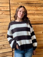 Black Striped Crew Knit Sweater