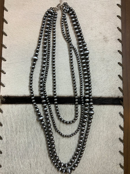 Western Silver Bead Multi Strand Necklace