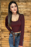 SCOOP NECK LONG SLEEVE SWEATER KNIT CROP TOP