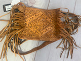 Tooled front fringe small crossbody