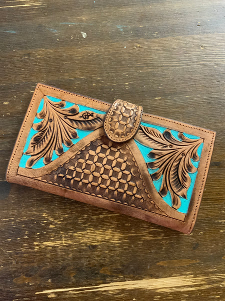 Turquoise Tooled Leather Wallet